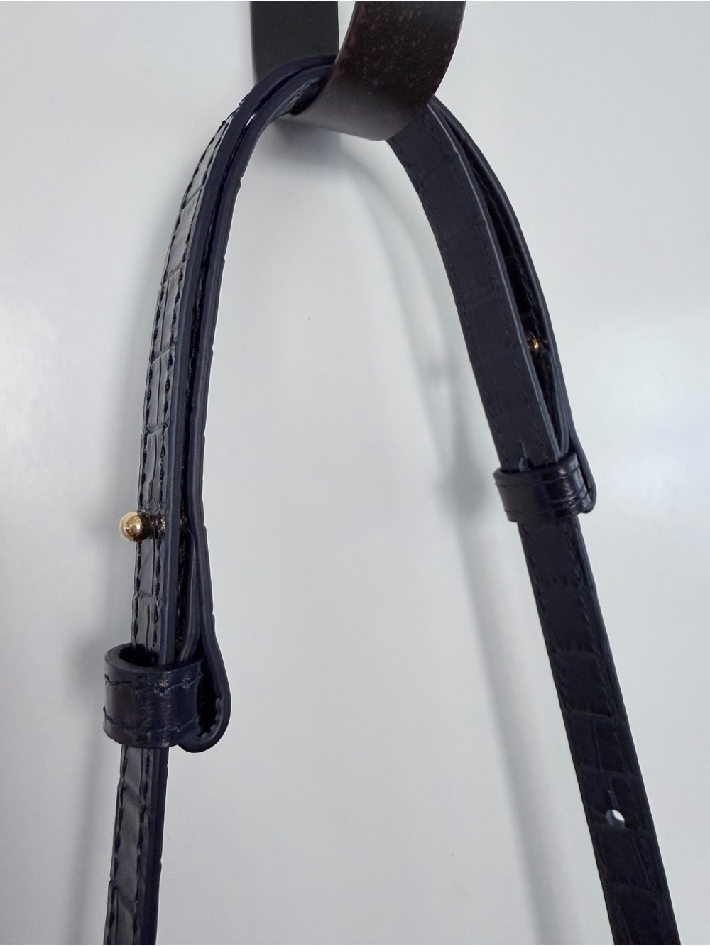 RSVP Navy  Croc-Embossed Crossbody Duo Bag with Gold Accents - Picture 12 of 14